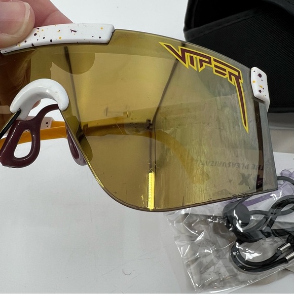 Pit Viper 2000’s Baseball Sunglasses White Yellow Carrying Case - Picture 2 of 9
